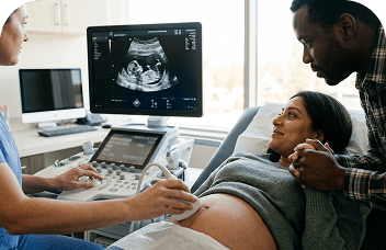 Couple at anatomy ultrasound scan appointment